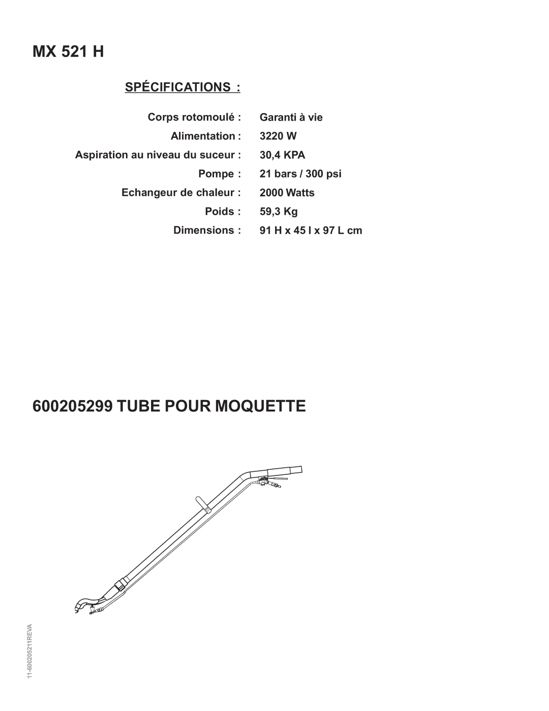 Nilfisk-ALTO MX 521 H manual Tube Pour Moquette 