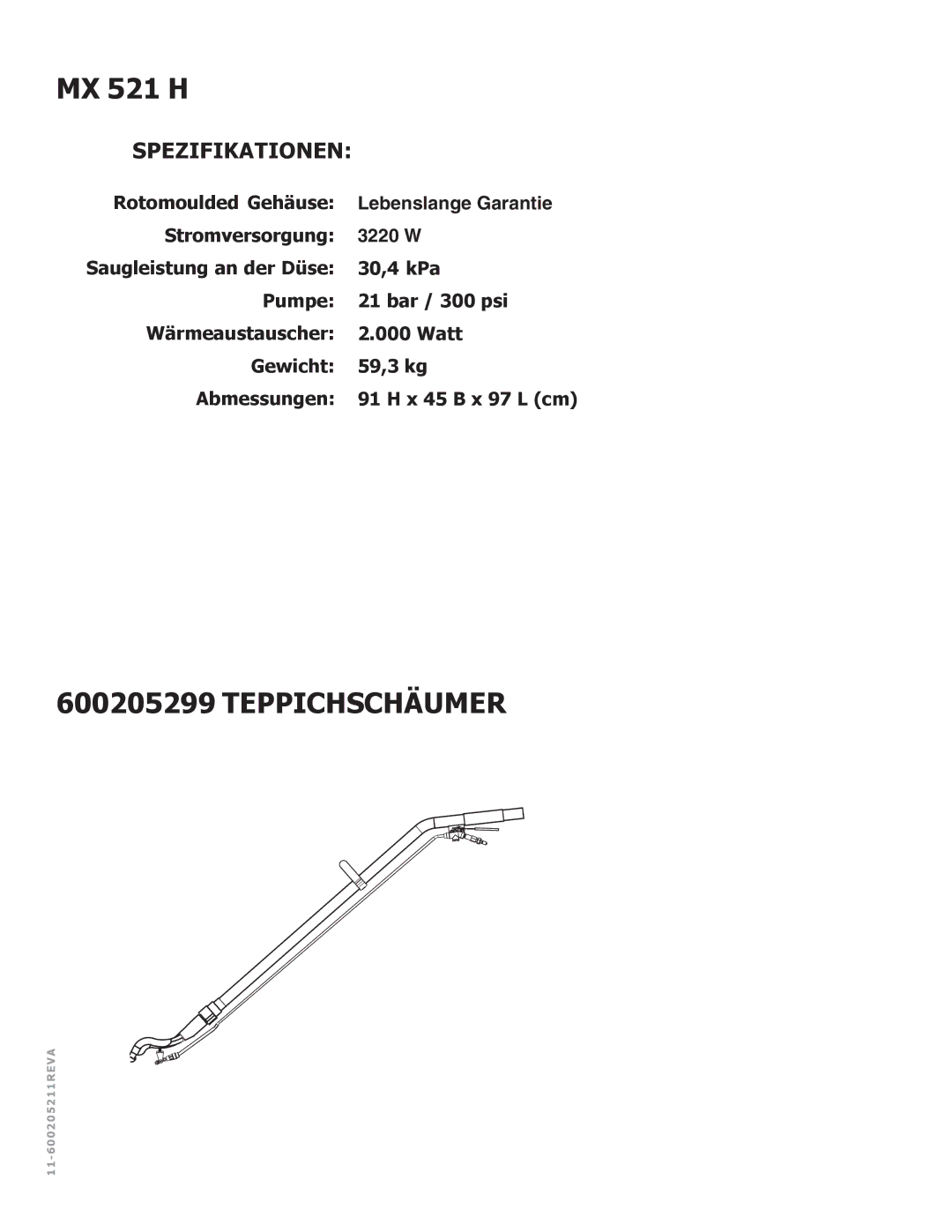 Nilfisk-ALTO MX 521 H manual Spezifikationen 