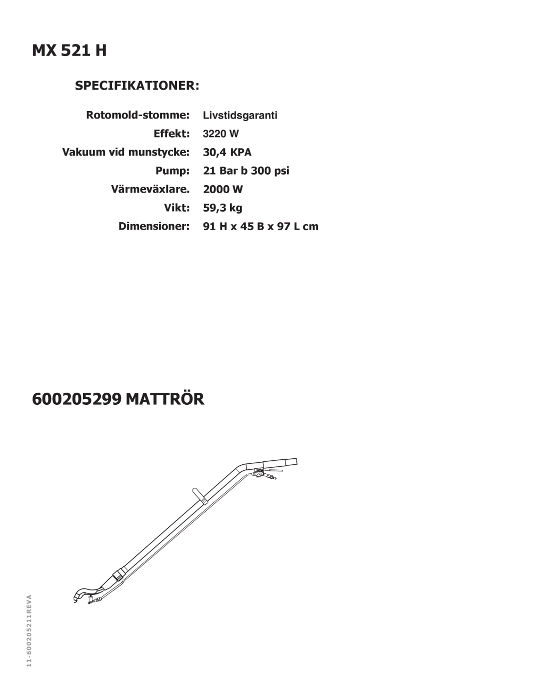 Nilfisk-ALTO MX 521 H manual Specifikationer 