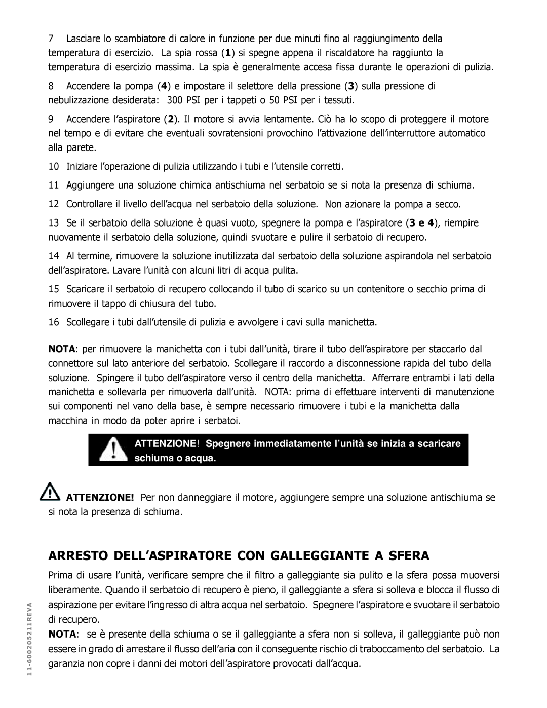 Nilfisk-ALTO MX 521 H manual Arresto Dell’Aspiratore Con Galleggiante A Sfera, schiuma o acqua 