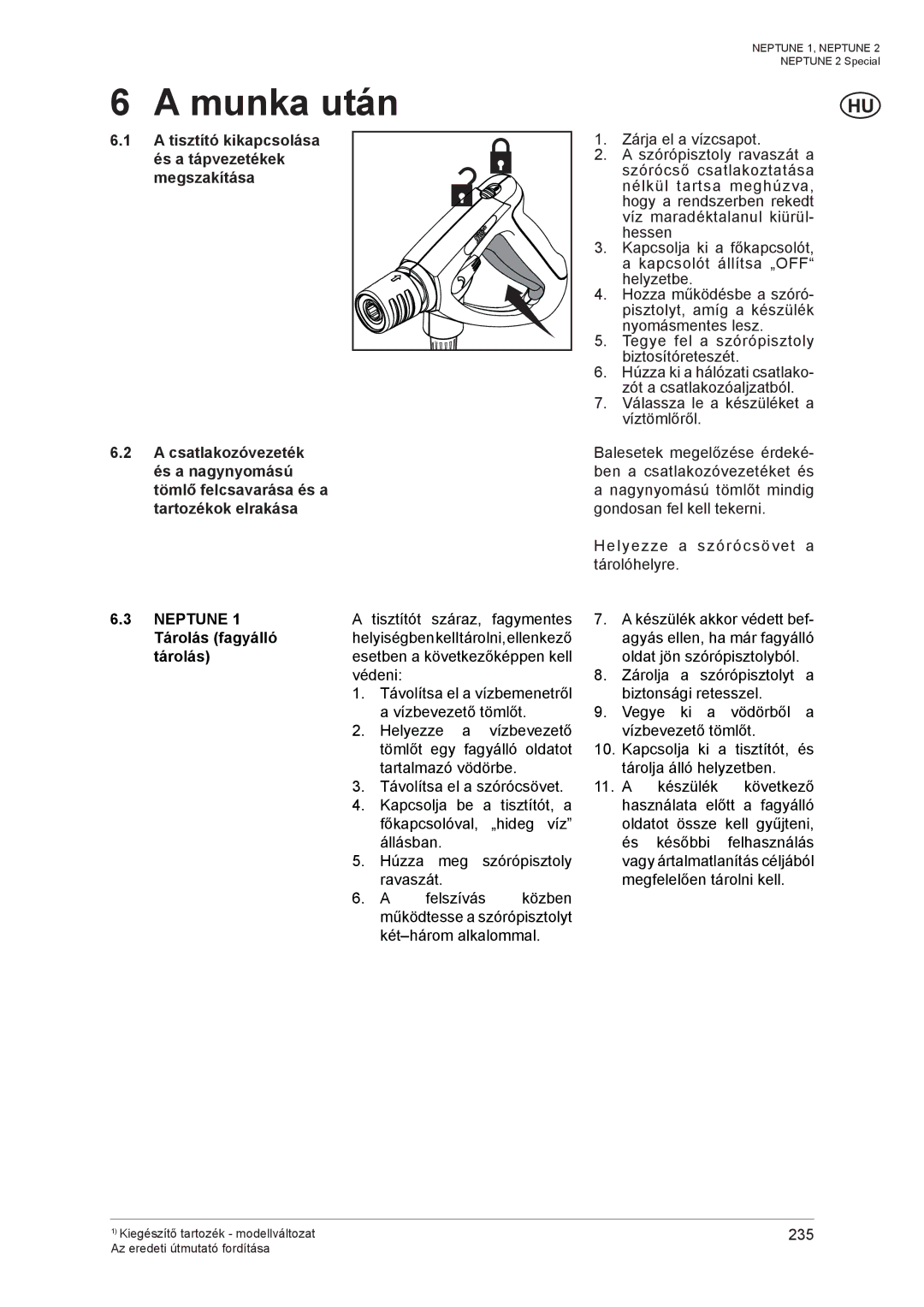 Nilfisk-ALTO NEPTUNE 1 manual Munka után, Neptune 