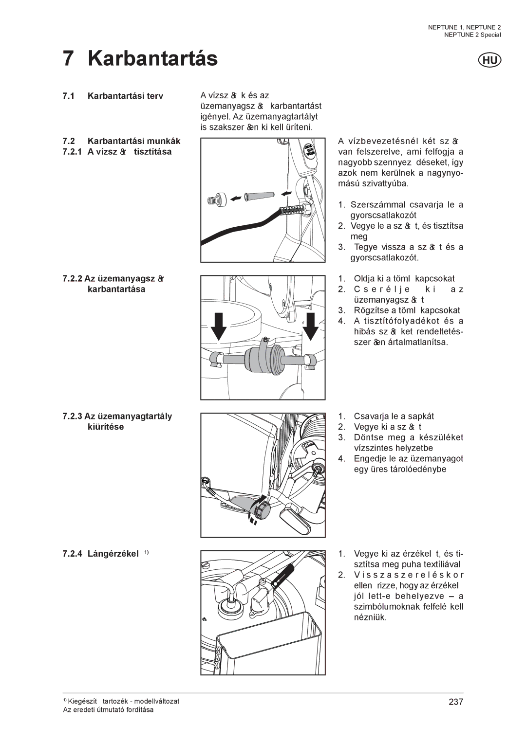 Nilfisk-ALTO NEPTUNE 1 manual Karbantartás, 4 Lángérzékelő1 