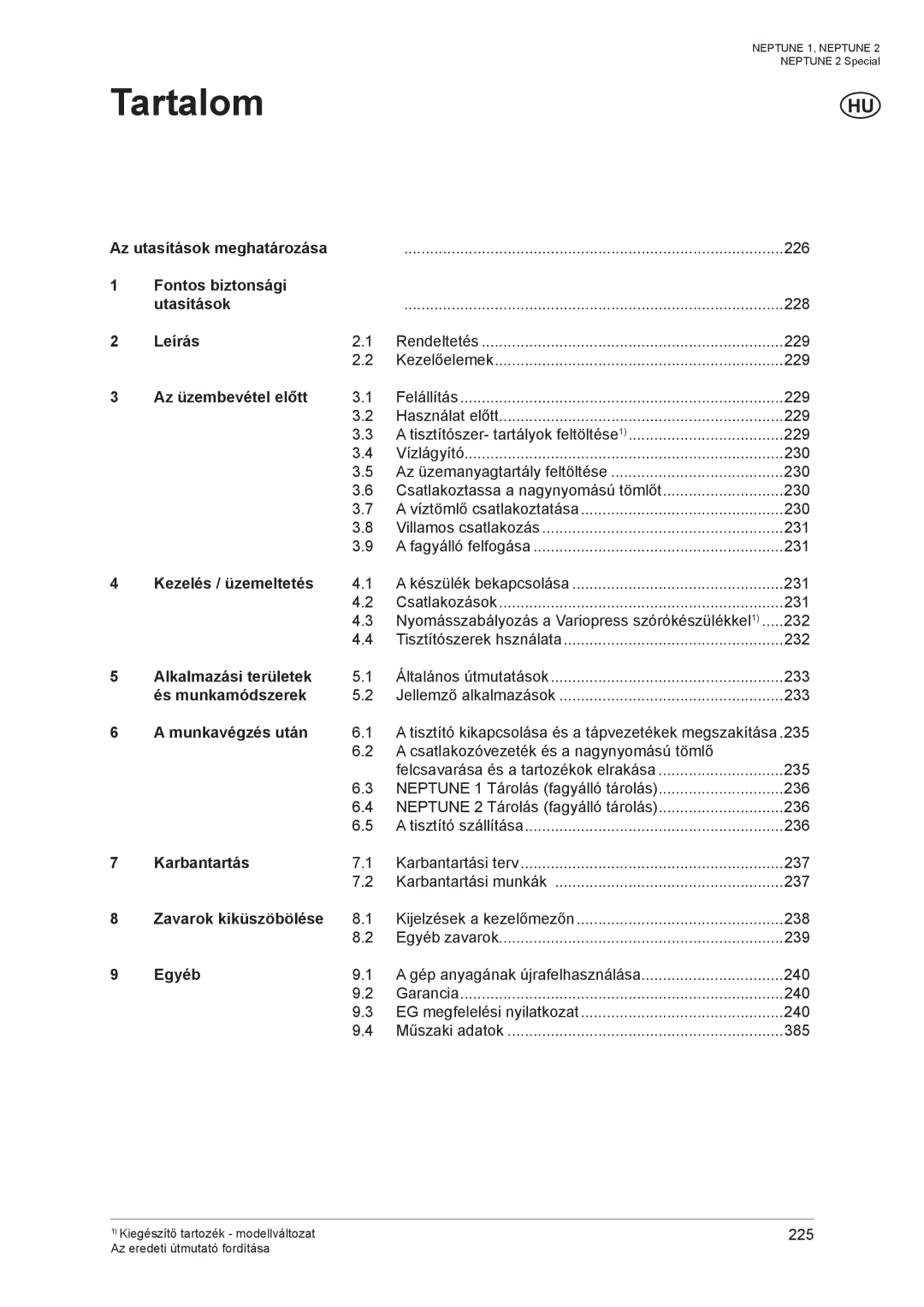 Nilfisk-ALTO NEPTUNE 1 manual Tartalom 