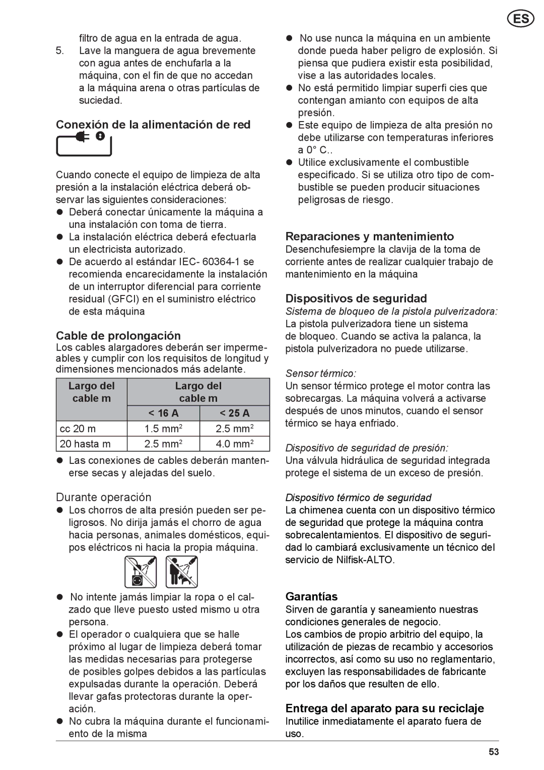 Nilfisk-ALTO NEPTUNE 2 Conexión de la alimentación de red, Reparaciones y mantenimiento, Dispositivos de seguridad 