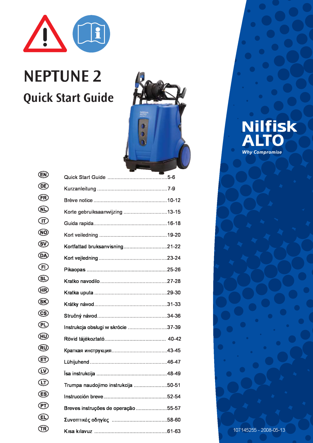 Nilfisk-ALTO NEPTUNE 2 quick start Neptune, Quick Start Guide 