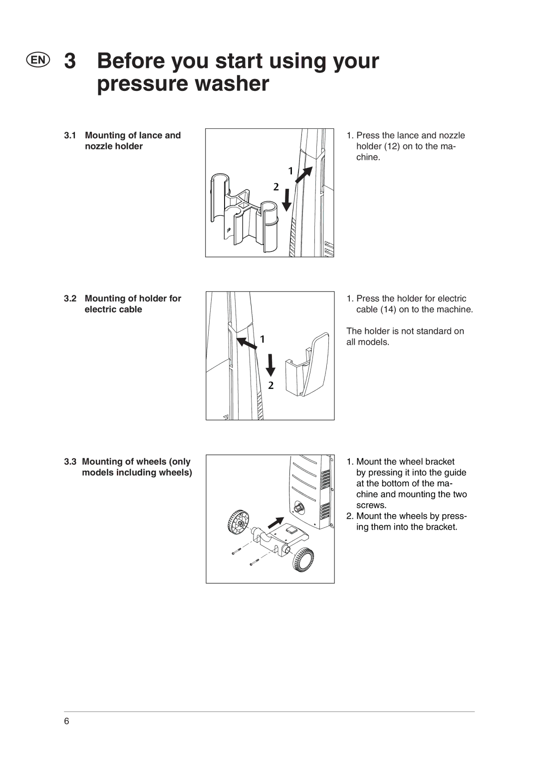 Nilfisk-ALTO Nilfisk C 100.4 user manual Before you start using your pressure washer, Mounting of lance and nozzle holder 