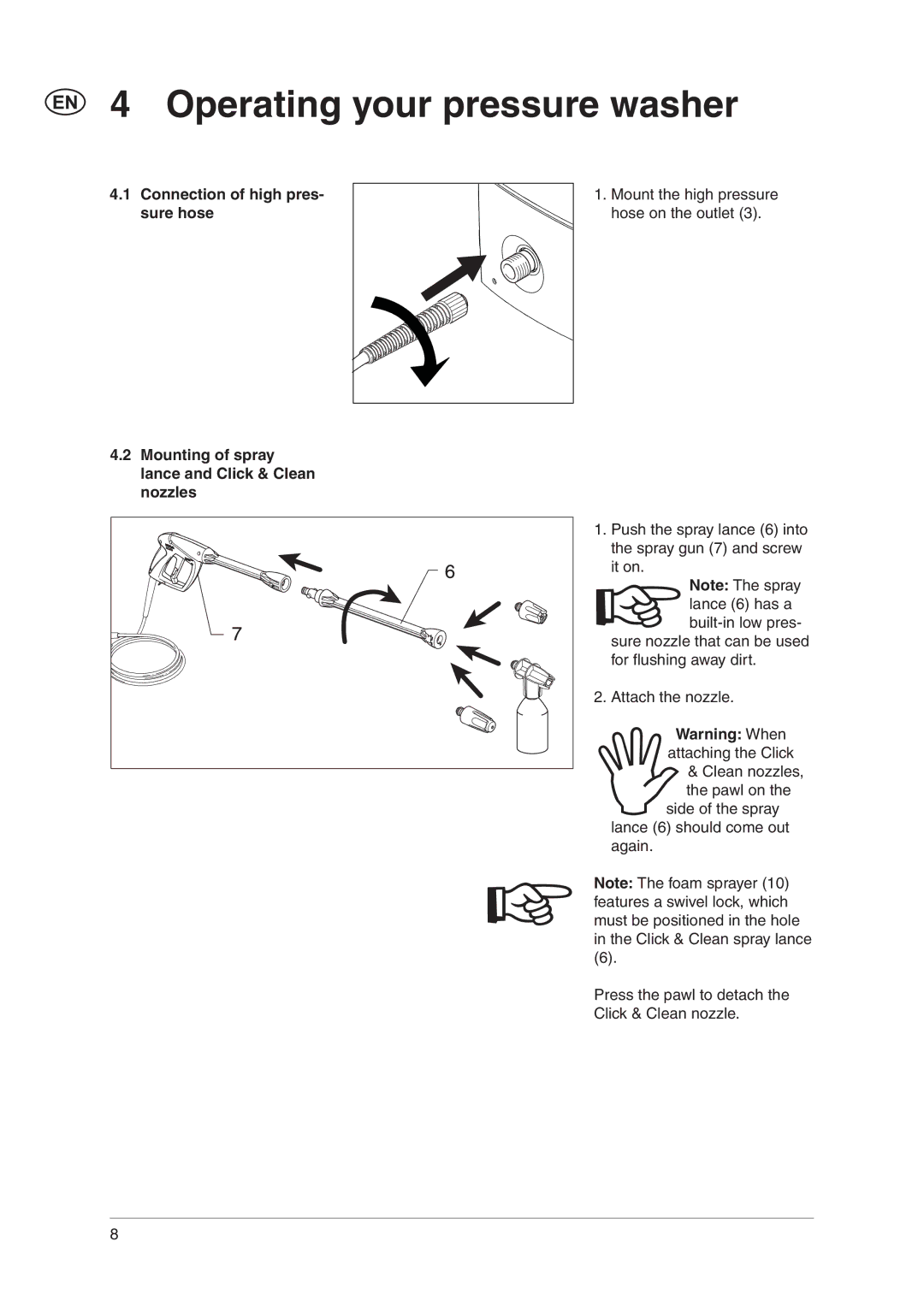 Nilfisk-ALTO Nilfisk C 100.4, C 110.2 X-TRA user manual Operating your pressure washer 