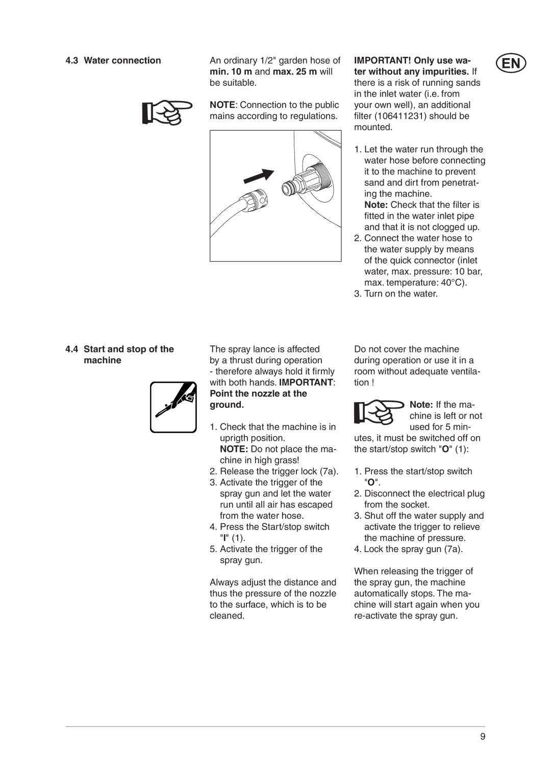 Nilfisk-ALTO C 110.2 X-TRA, Nilfisk C 100.4 user manual Water connection, Min m and max m will 