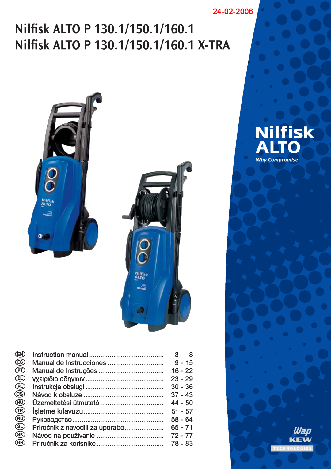 Nilfisk-ALTO P 130.1, P 150.1, P 160.1, P 130.1, P 150.1, P160.1 X-TRA instruction manual Nilﬁsk ALTO P 130.1/150.1/160.1 