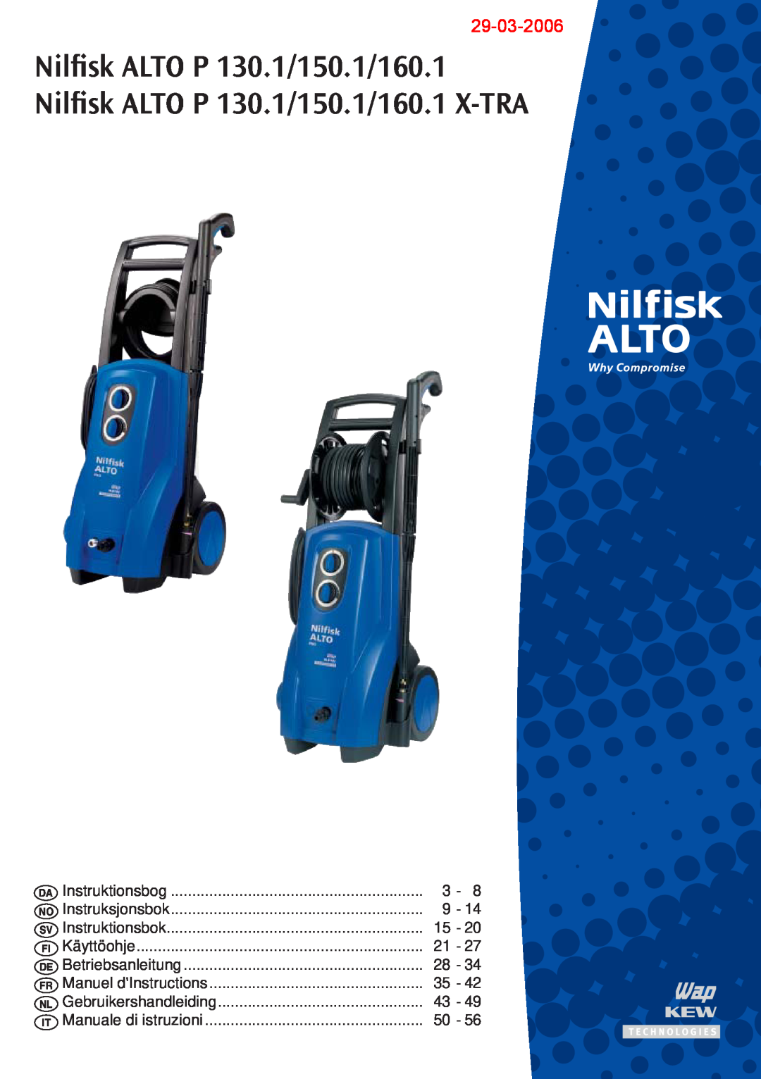 Nilfisk-ALTO P 130.1, P 150.1, P 160.1, P 160.1 X-TRA manual Nilﬁsk ALTO P 130.1/150.1/160.1, 29-03-2006 