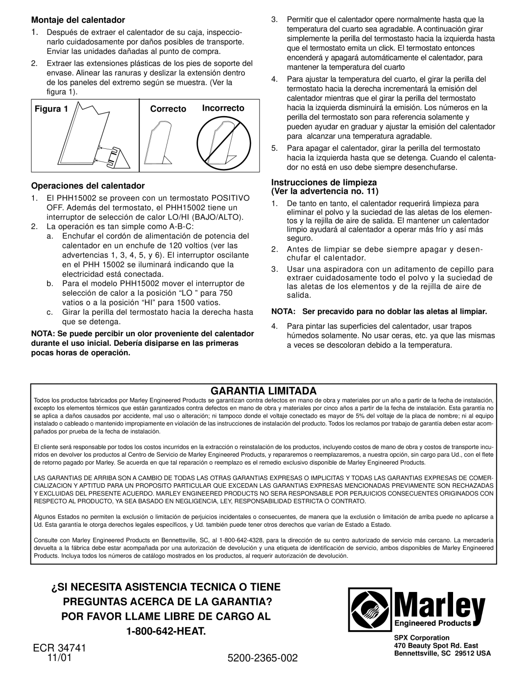 Nilfisk-ALTO PHH15002A Garantia Limitada, Montaje del calentador, Instrucciones de limpieza Ver la advertencia no 