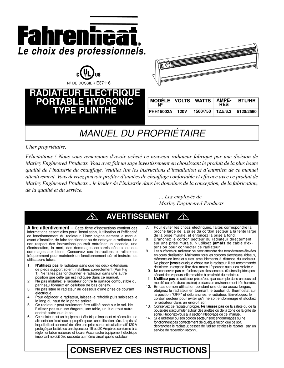 Nilfisk-ALTO PHH15002A Manuel Du Propriétaire, Avertissement, Cher propriétaire, Modè Le, Le choix des professionnels 