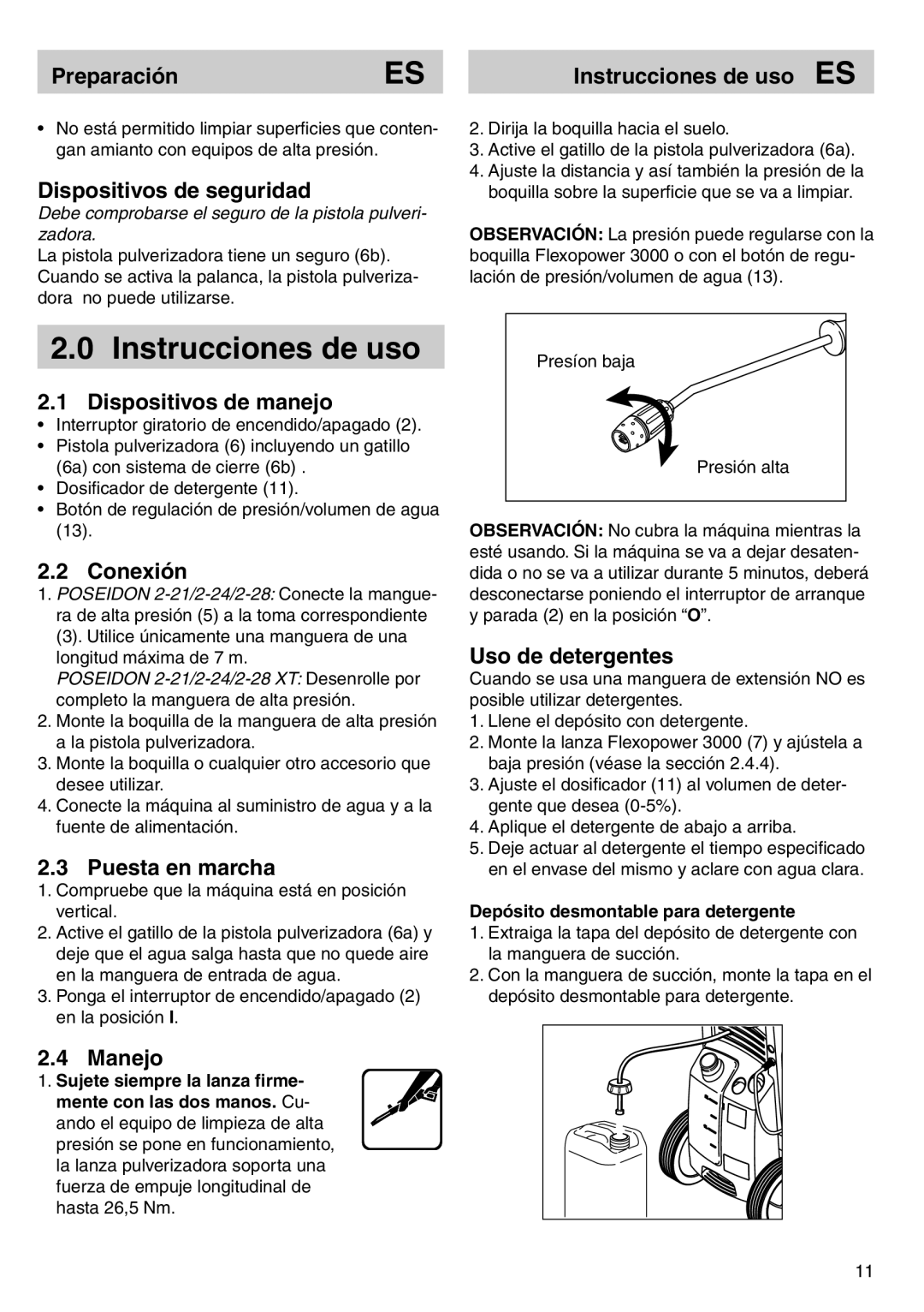 Nilfisk-ALTO POSEIDON 2-21 instruction manual Instrucciones de uso 