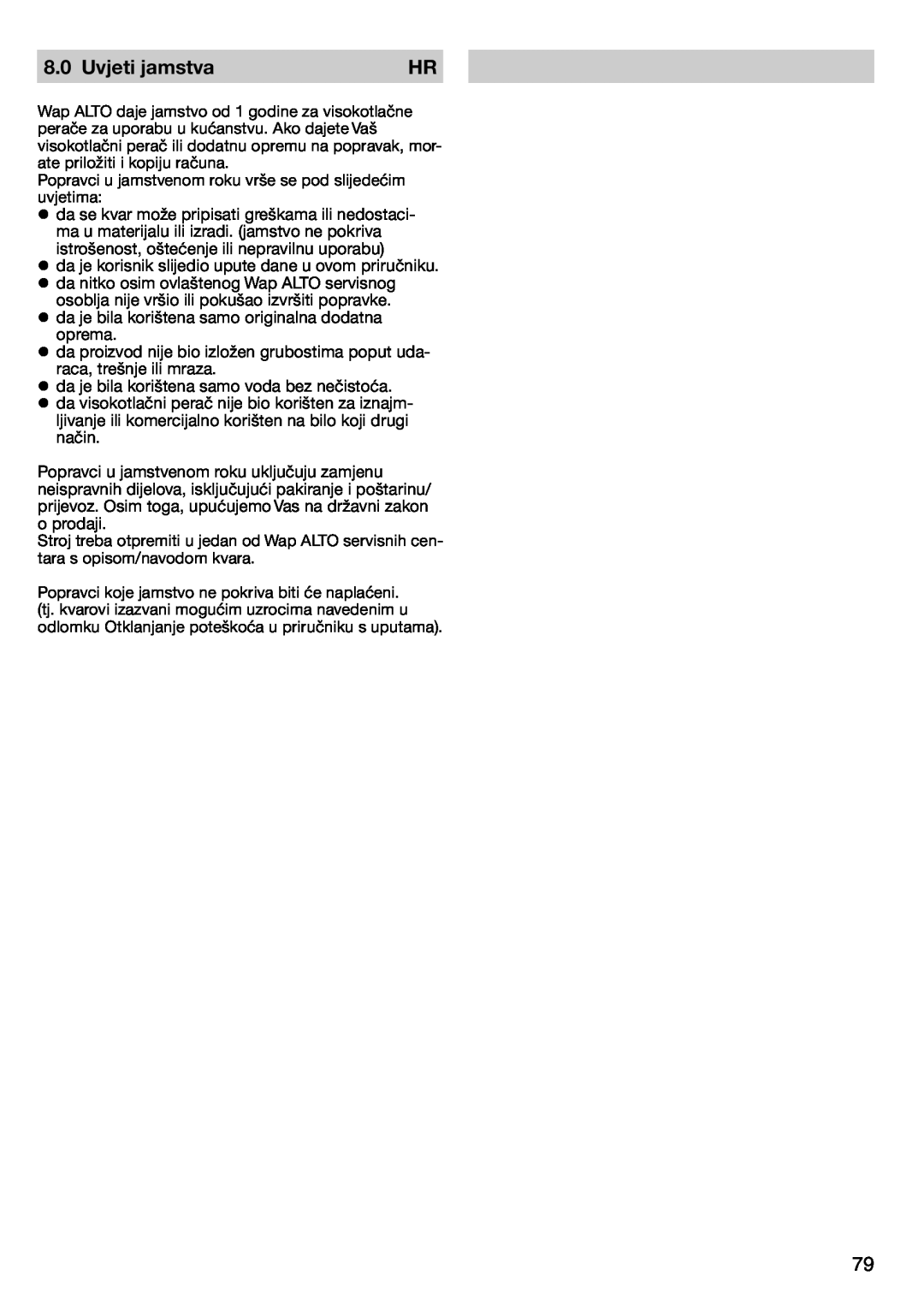 Nilfisk-ALTO POSEIDON 2-21 instruction manual Uvjeti jamstva 