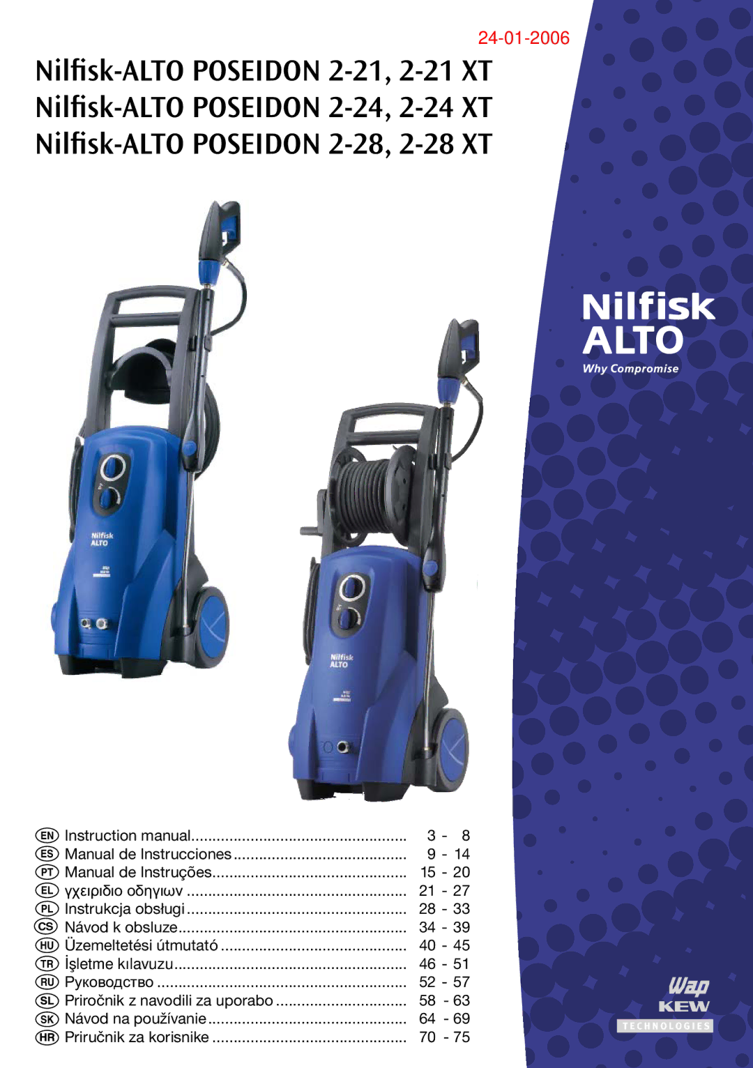 Nilfisk-ALTO POSEIDON 2-24, POSEIDON 2-28, 2-28 XT, 2-21 XT, 2-24 XT instruction manual 24-01-2006 