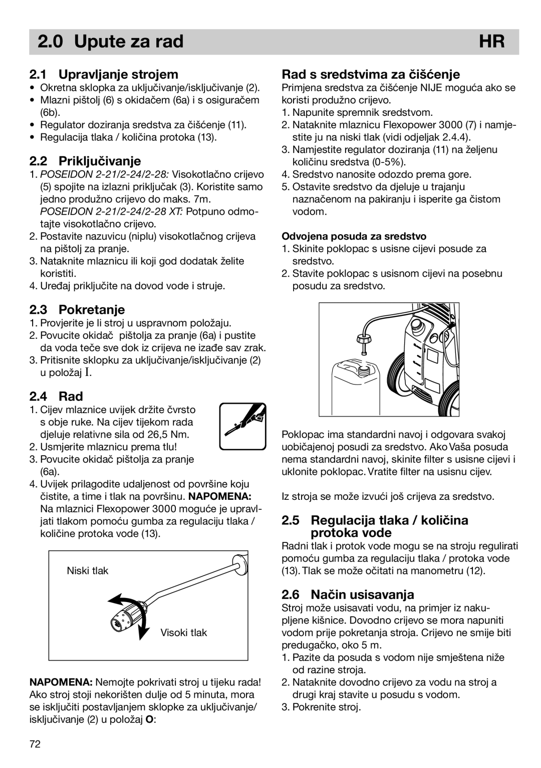 Nilfisk-ALTO POSEIDON 2-28, POSEIDON 2-24, 2-28 XT, 2-21 XT, 2-24 XT instruction manual Upute za rad 