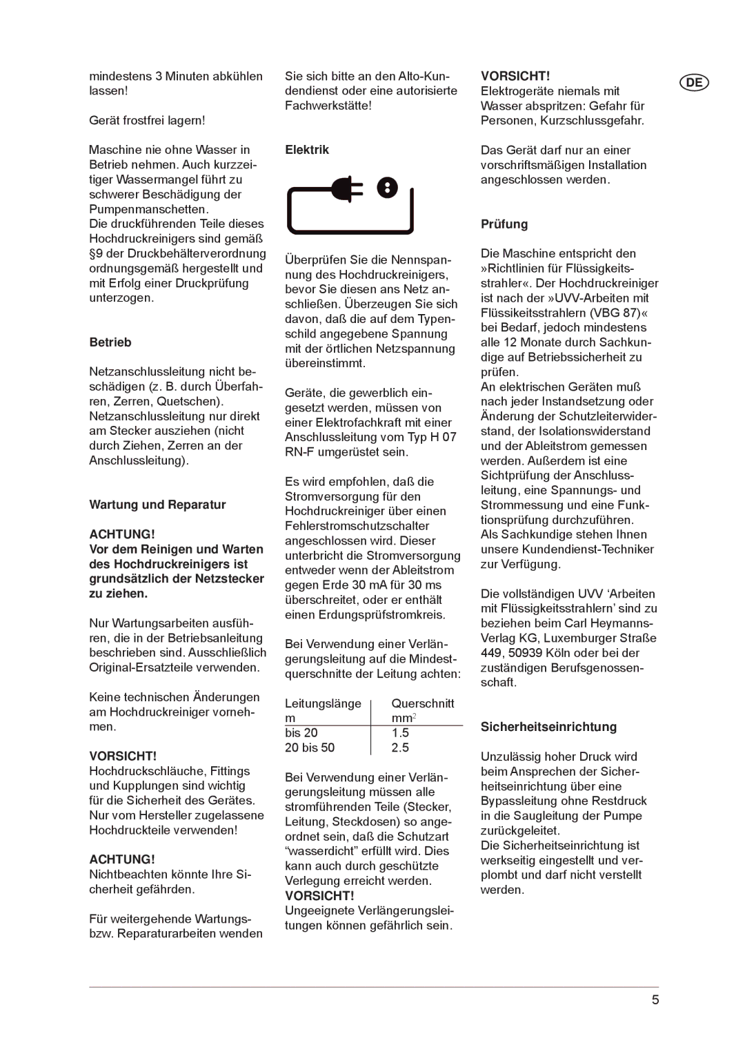 Nilfisk-ALTO POSEIDON 7-66, POSEIDON 7-52 manual Betrieb, Wartung und Reparatur, Elektrik, Prüfung, Sicherheitseinrichtung 