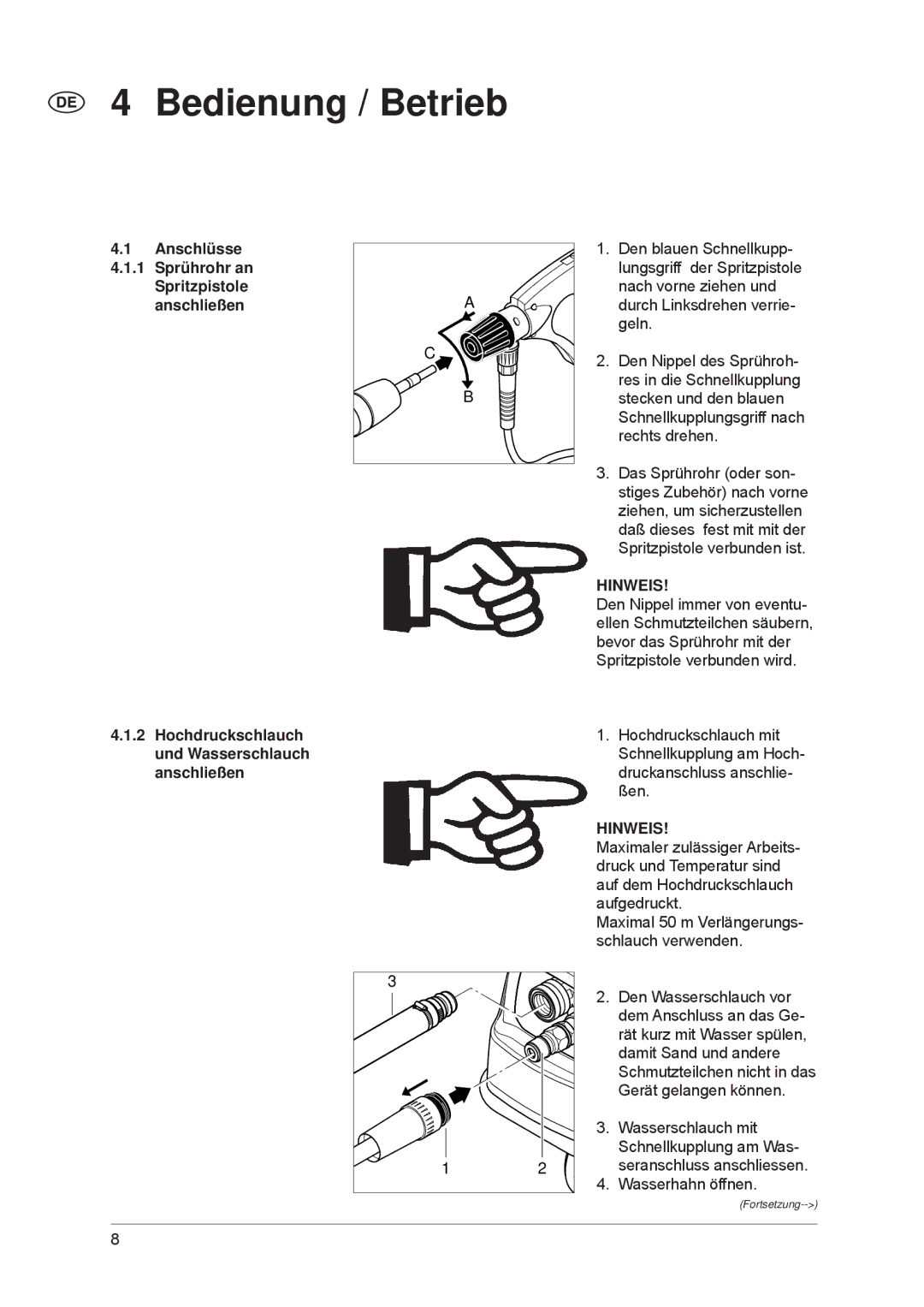 Nilfisk-ALTO POSEIDON 7-52, POSEIDON 7-66 manual Bedienung / Betrieb, Hinweis 