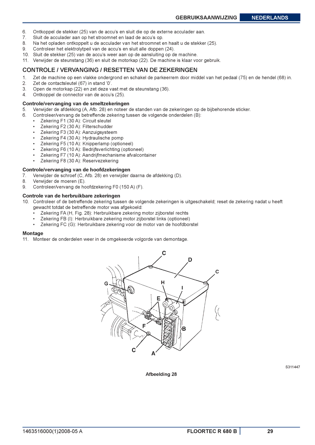 Nilfisk-ALTO R 680 B Controle / Vervanging / Resetten VAN DE Zekeringen, Controle/vervanging van de smeltzekeringen 