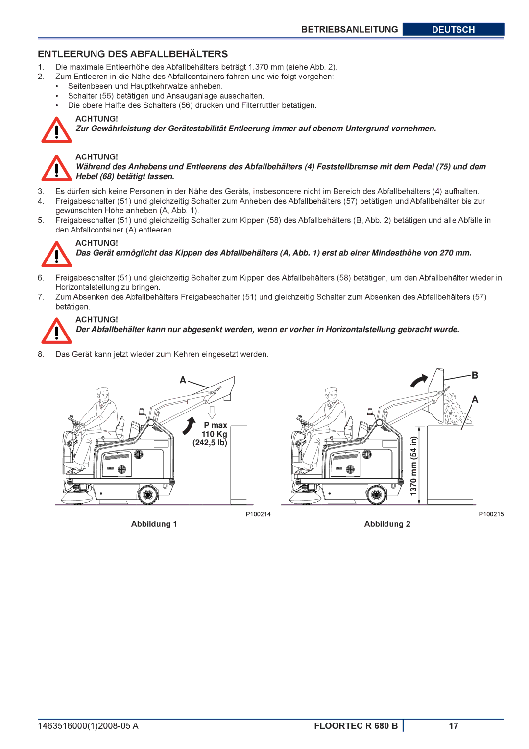 Nilfisk-ALTO R 680 B manuel dutilisation Entleerung DES Abfallbehälters 