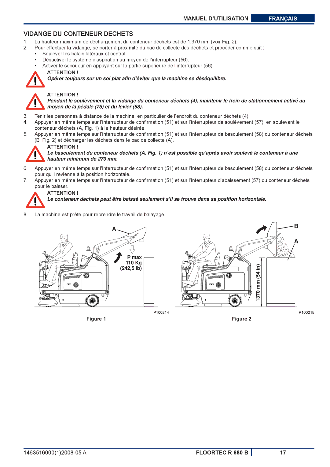 Nilfisk-ALTO R 680 B manuel dutilisation Vidange DU Conteneur Dechets 