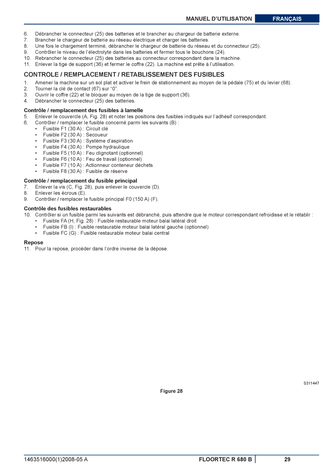 Nilfisk-ALTO R 680 B Controle / Remplacement / Retablissement DES Fusibles, Contrôle / remplacement des fusibles à lamelle 