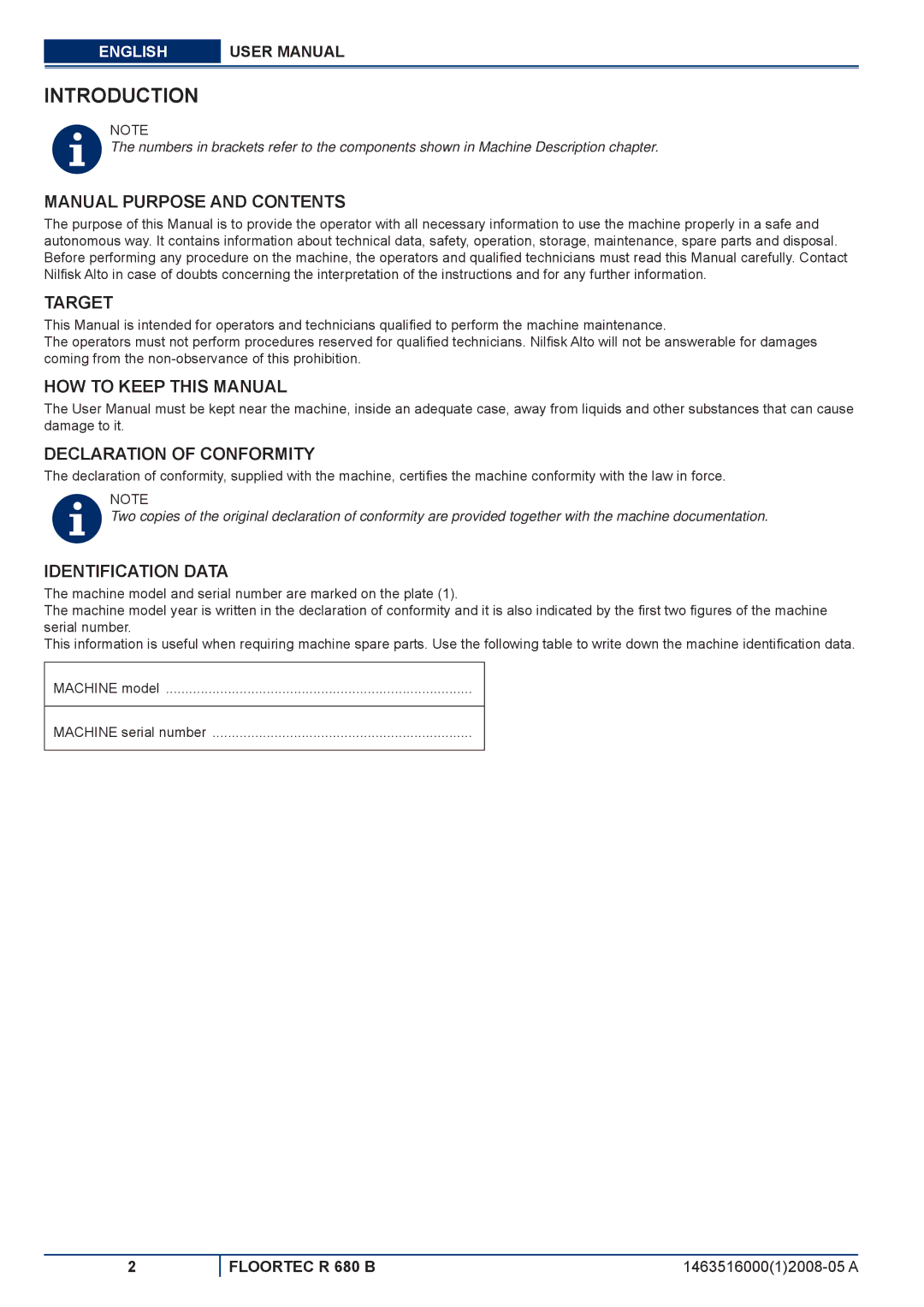 Nilfisk-ALTO R 680 B Manual Purpose and Contents, Target, HOW to Keep this Manual Declaration of Conformity 