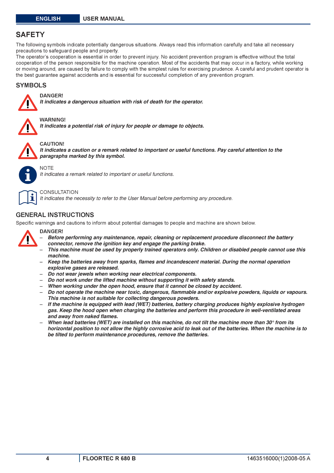 Nilfisk-ALTO R 680 B manuel dutilisation Safety, Symbols, General Instructions 