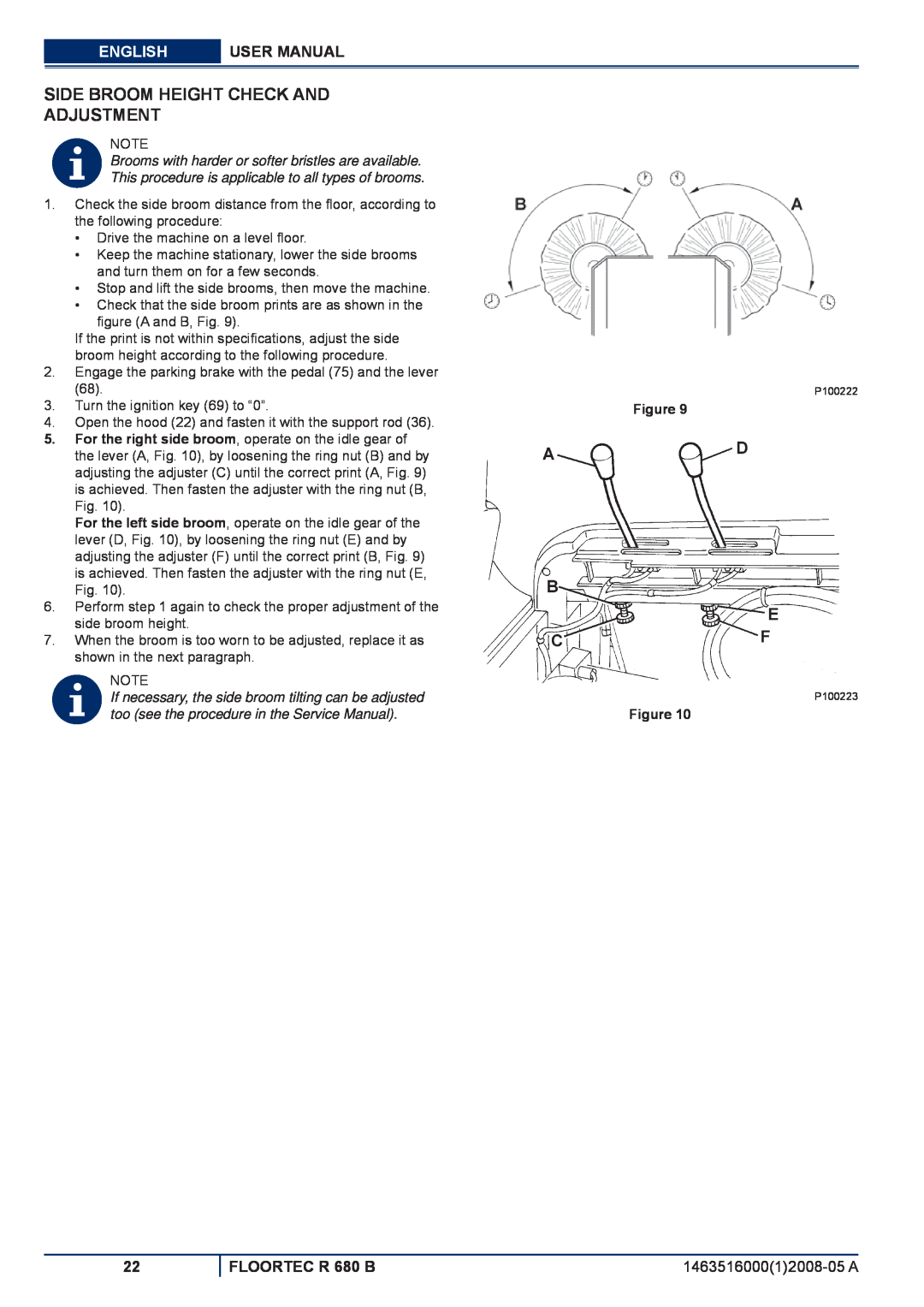 Nilfisk-ALTO manuel dutilisation Side Broom Height Check And Adjustment, English, User Manual, FLOORTEC R 680 B, Figure 
