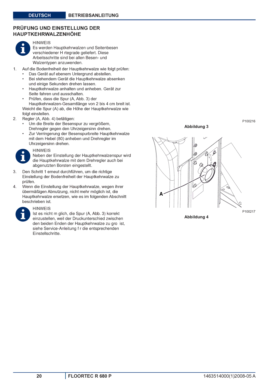 Nilfisk-ALTO R 680 P manuel dutilisation Prüfung UND Einstellung DER Hauptkehrwalzenhöhe 