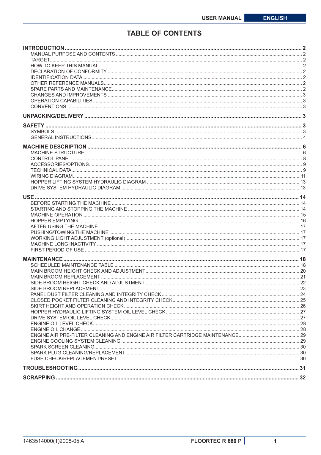 Nilfisk-ALTO R 680 P manuel dutilisation Table of Contents 