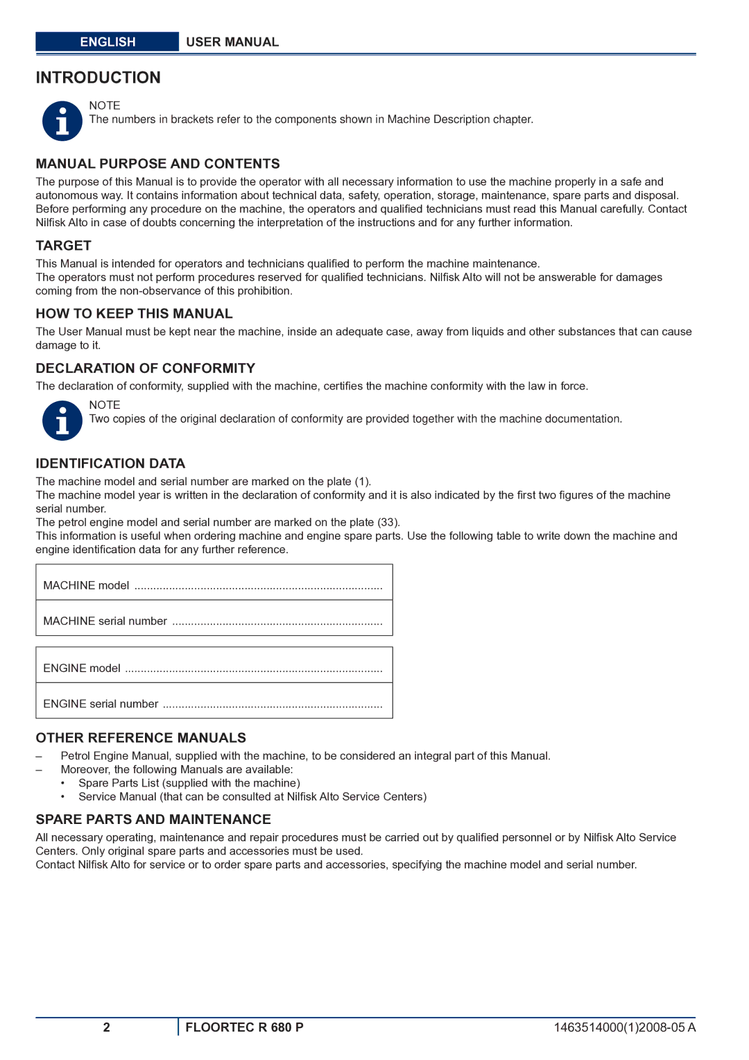 Nilfisk-ALTO R 680 P Manual Purpose and Contents, Target, HOW to Keep this Manual Declaration of Conformity 