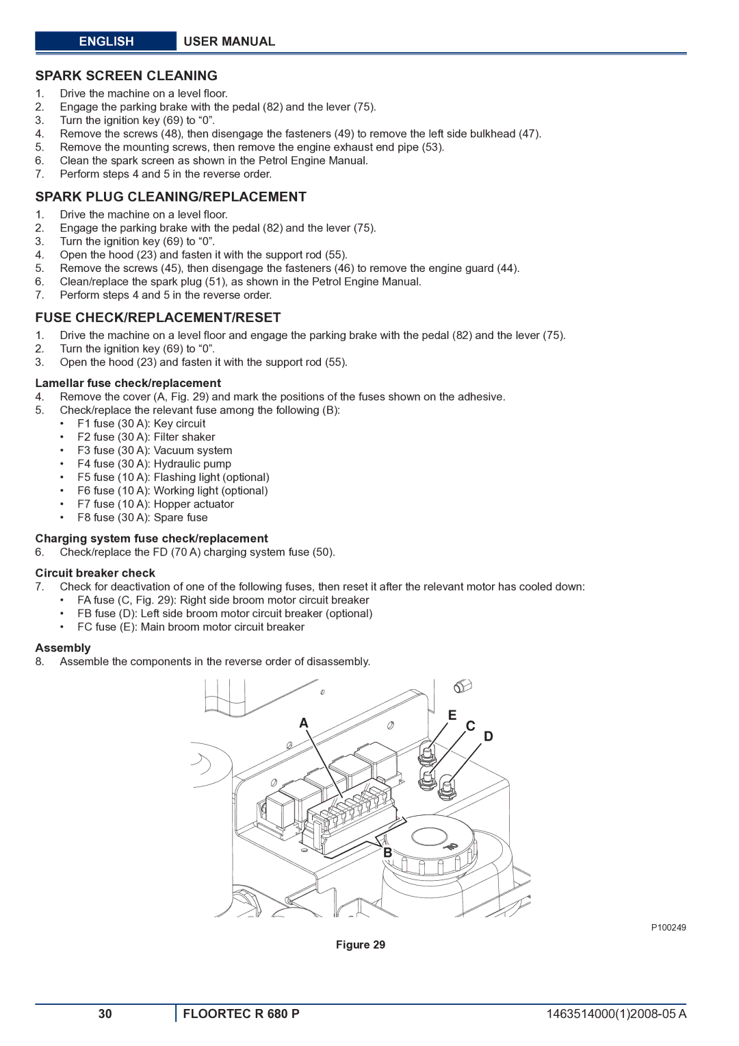 Nilfisk-ALTO R 680 P Spark Screen Cleaning, Spark Plug CLEANING/REPLACEMENT, Fuse CHECK/REPLACEMENT/RESET 