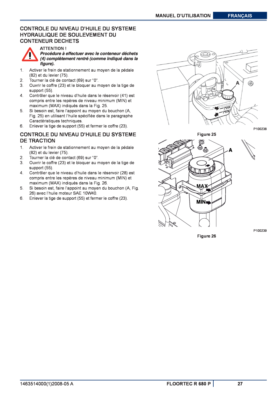 Nilfisk-ALTO R 680 P Controle Du Niveau D’Huile Du Systeme De Traction, A Max Min, Manuel D’Utilisation, Français, Figure 