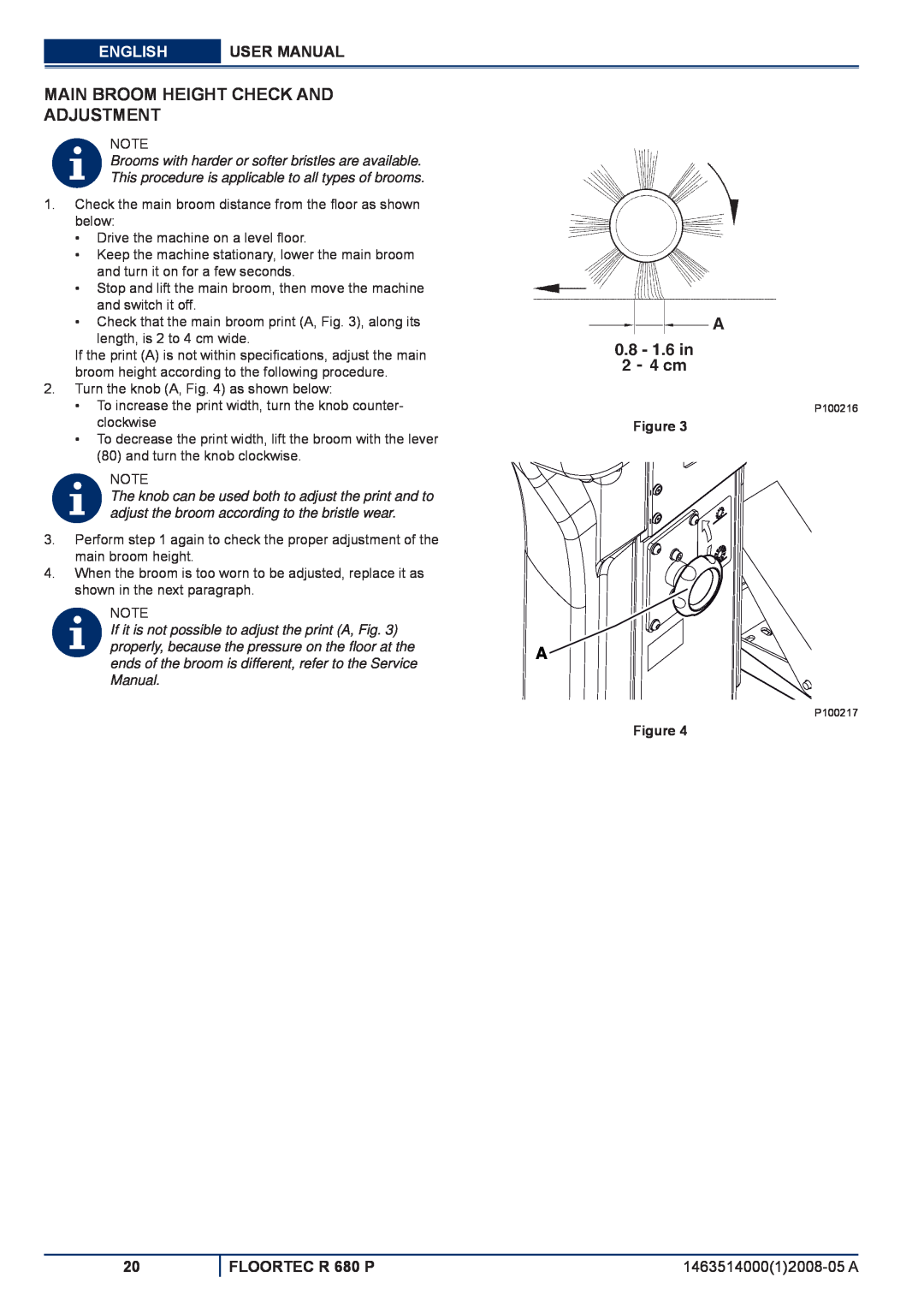 Nilfisk-ALTO manuel dutilisation Main Broom Height Check And Adjustment, English, User Manual, FLOORTEC R 680 P, Figure 