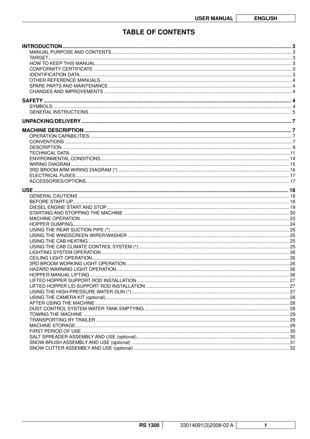 Nilfisk-ALTO RS 1300 manuel dutilisation Table of Contents 