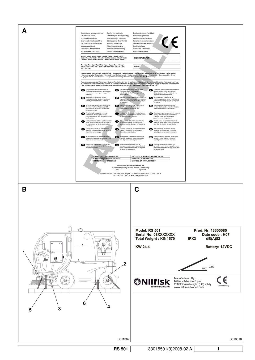 Nilfisk-ALTO RS 501 manuel dutilisation 3301550132008-02 a 