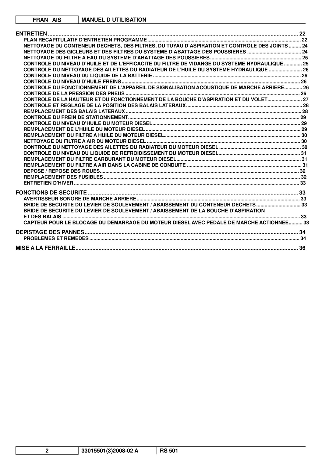 Nilfisk-ALTO RS 501 manuel dutilisation Français Manuel D’UTILISATION 