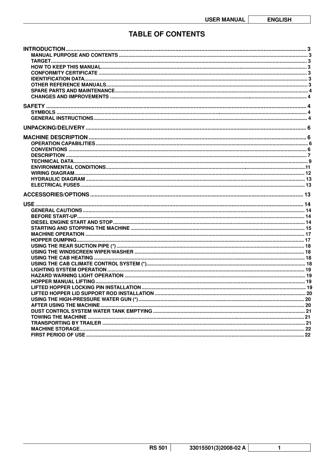 Nilfisk-ALTO RS 501 manuel dutilisation Table of Contents 