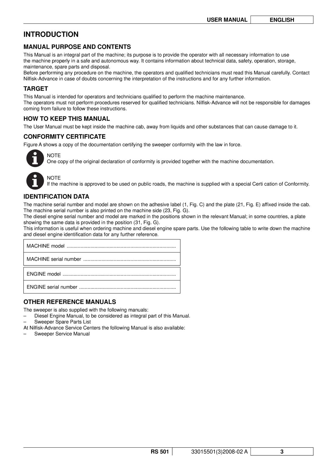 Nilfisk-ALTO RS 501 manuel dutilisation Manual Purpose and Contents, Target, HOW to Keep this Manual Conformity Certificate 