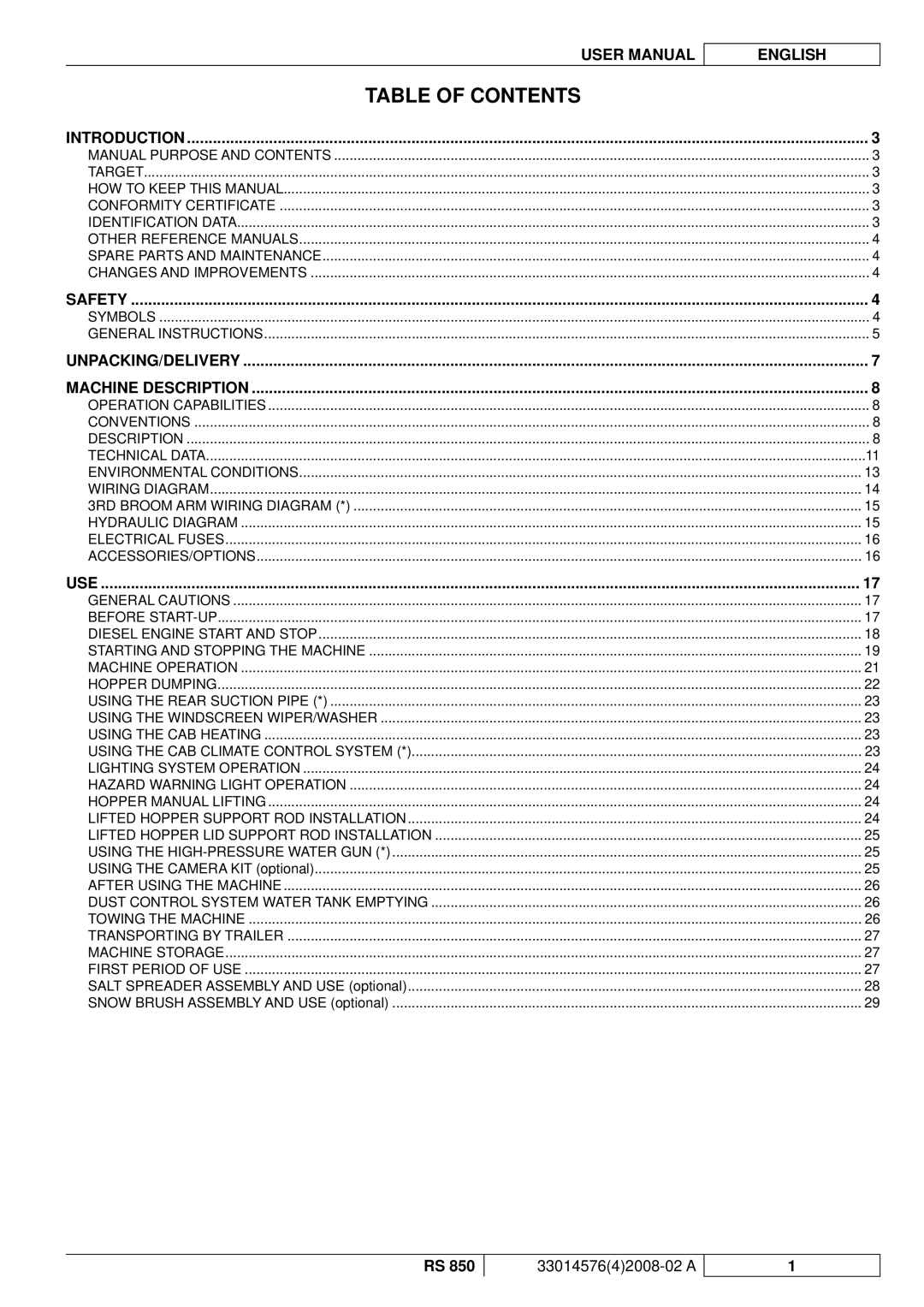 Nilfisk-ALTO RS 850 manuel dutilisation Table of Contents 