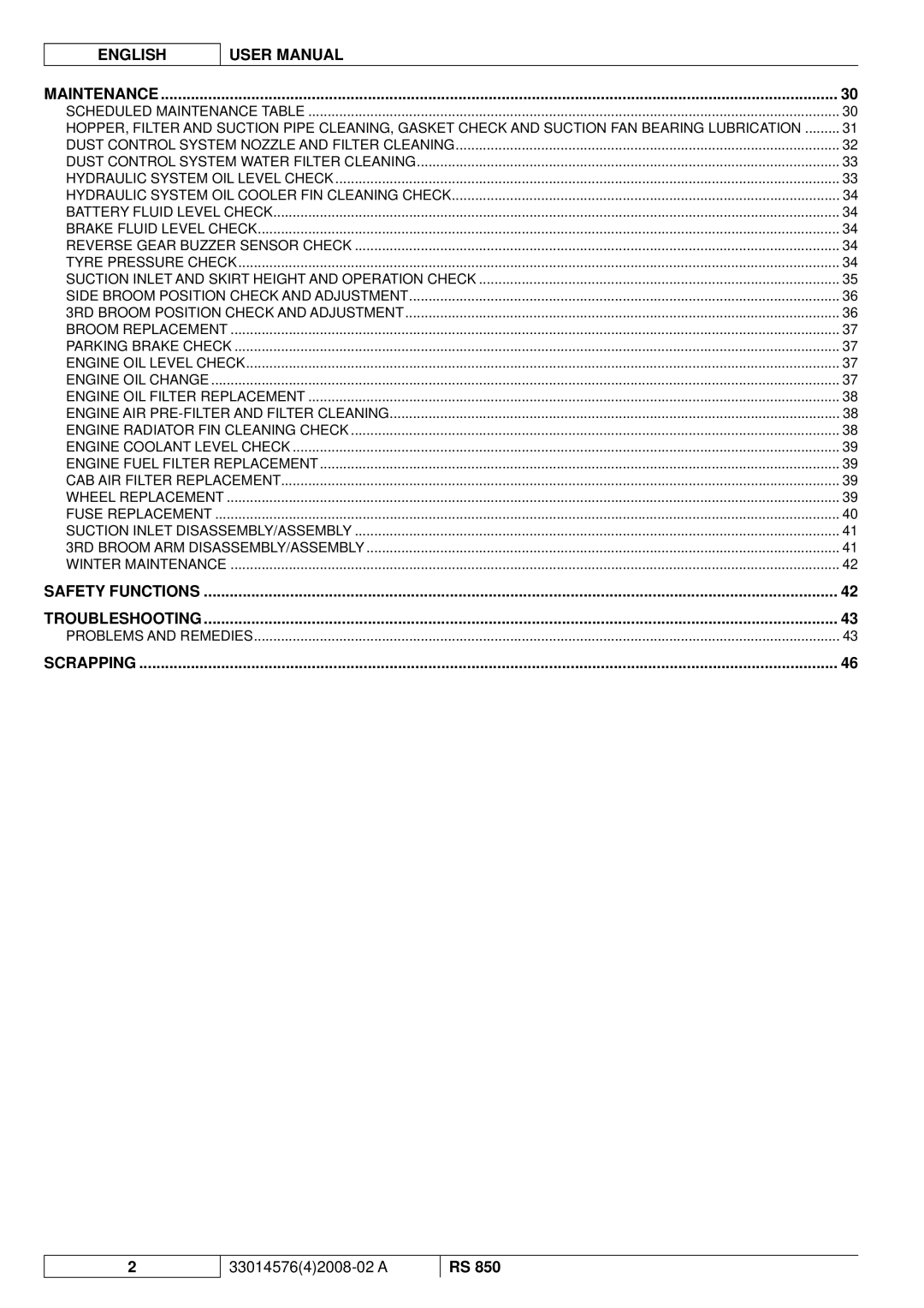 Nilfisk-ALTO RS 850 manuel dutilisation Safety Functions Troubleshooting 