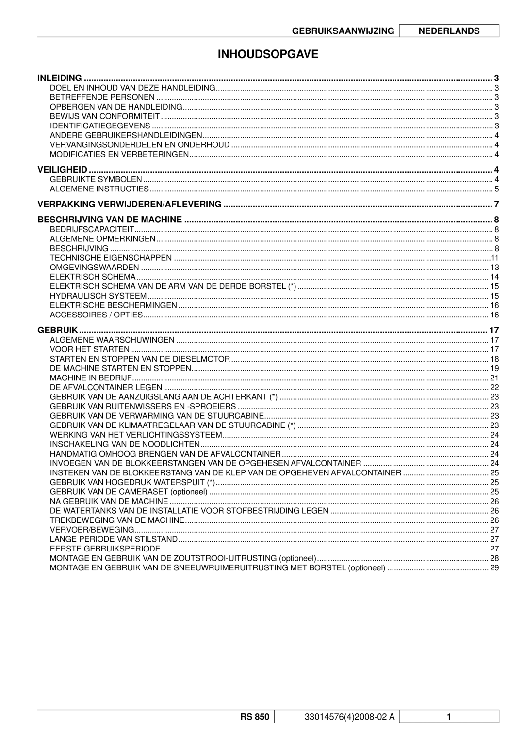 Nilfisk-ALTO RS 850 manuel dutilisation Inhoudsopgave, Inleiding 