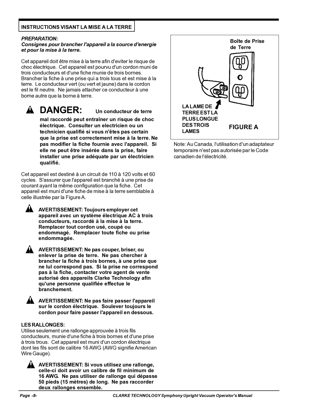 Nilfisk-ALTO S16, S12cc manual Instructions Visant LA Mise a LA Terre, LES Rallonges 