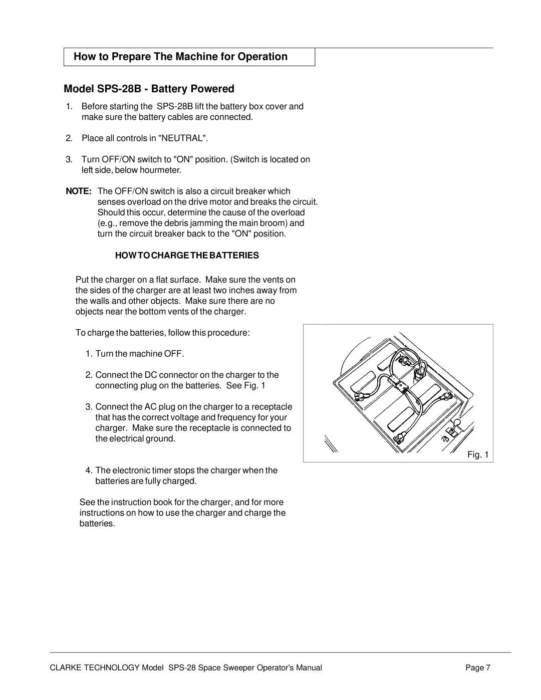 Nilfisk-ALTO SPS-28 E manual HOW to Charge the Batteries 