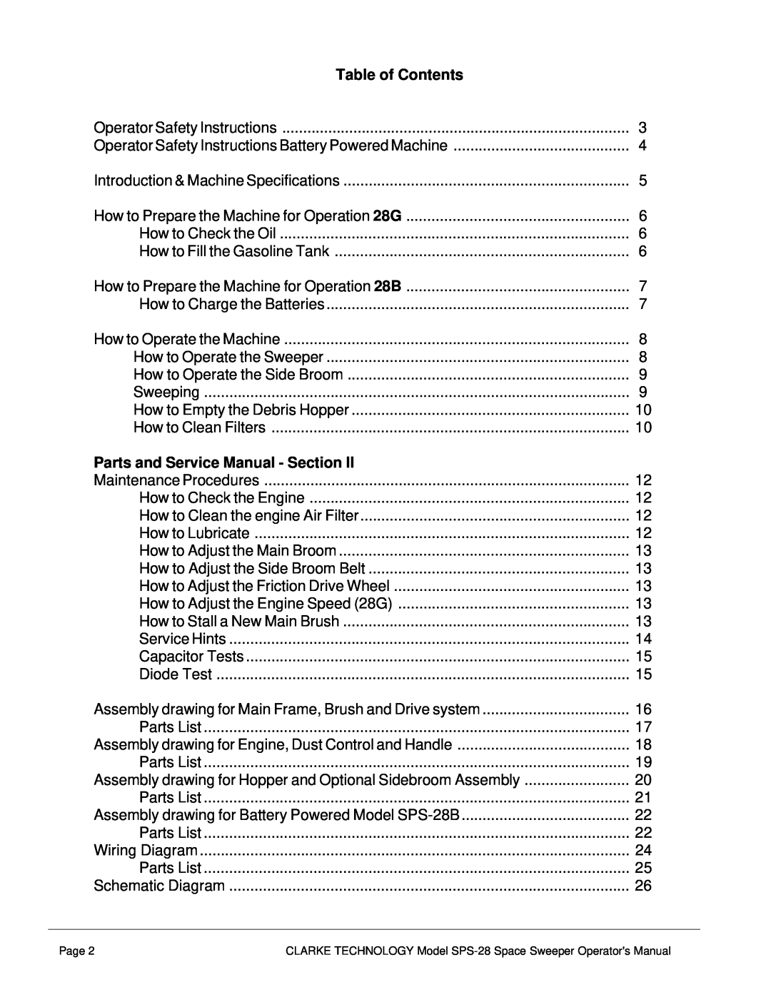 Nilfisk-ALTO SPS-28 E manual Table of Contents 