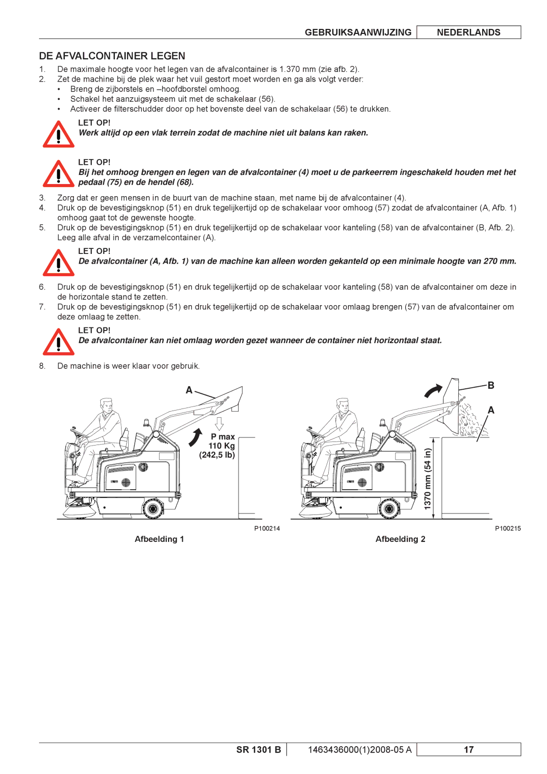 Nilfisk-ALTO SR 1301 B manuel dutilisation DE Afvalcontainer Legen 