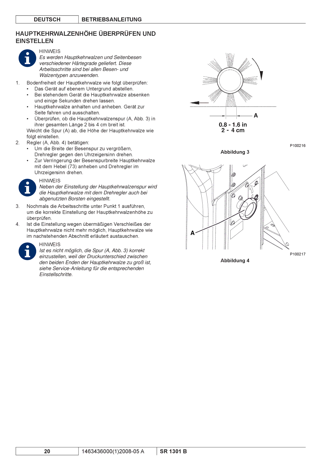 Nilfisk-ALTO SR 1301 B manuel dutilisation Hauptkehrwalzenhöhe Überprüfen UND Einstellen 