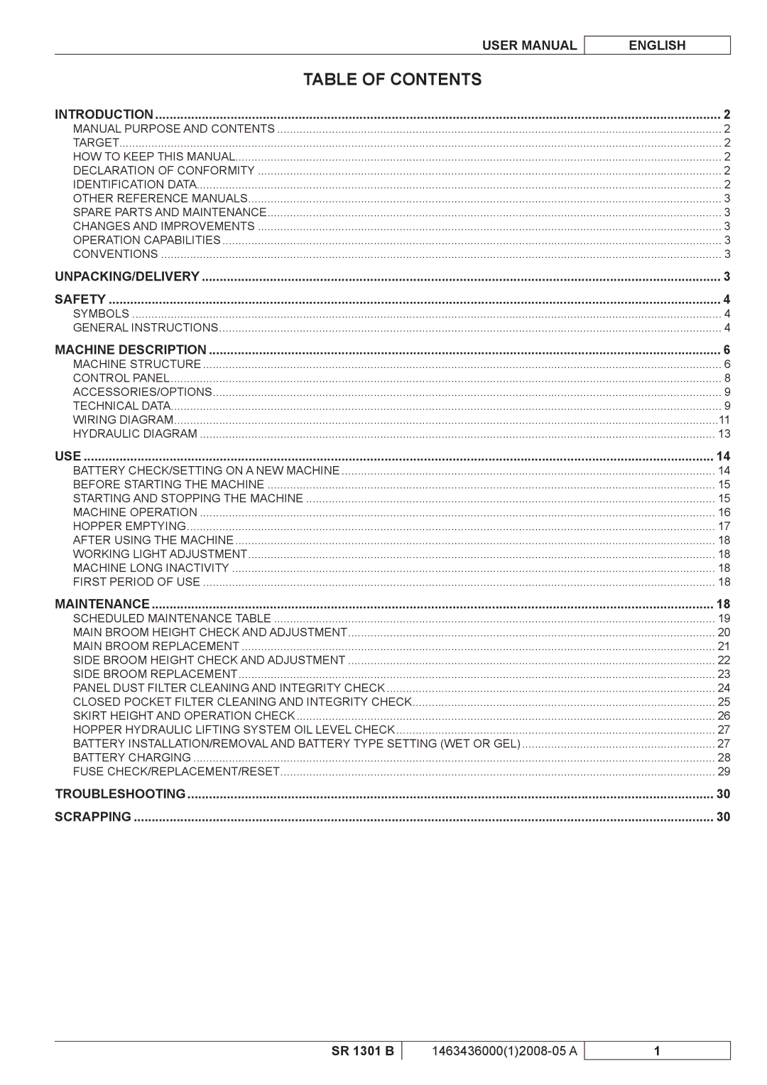 Nilfisk-ALTO SR 1301 B manuel dutilisation Table of Contents 