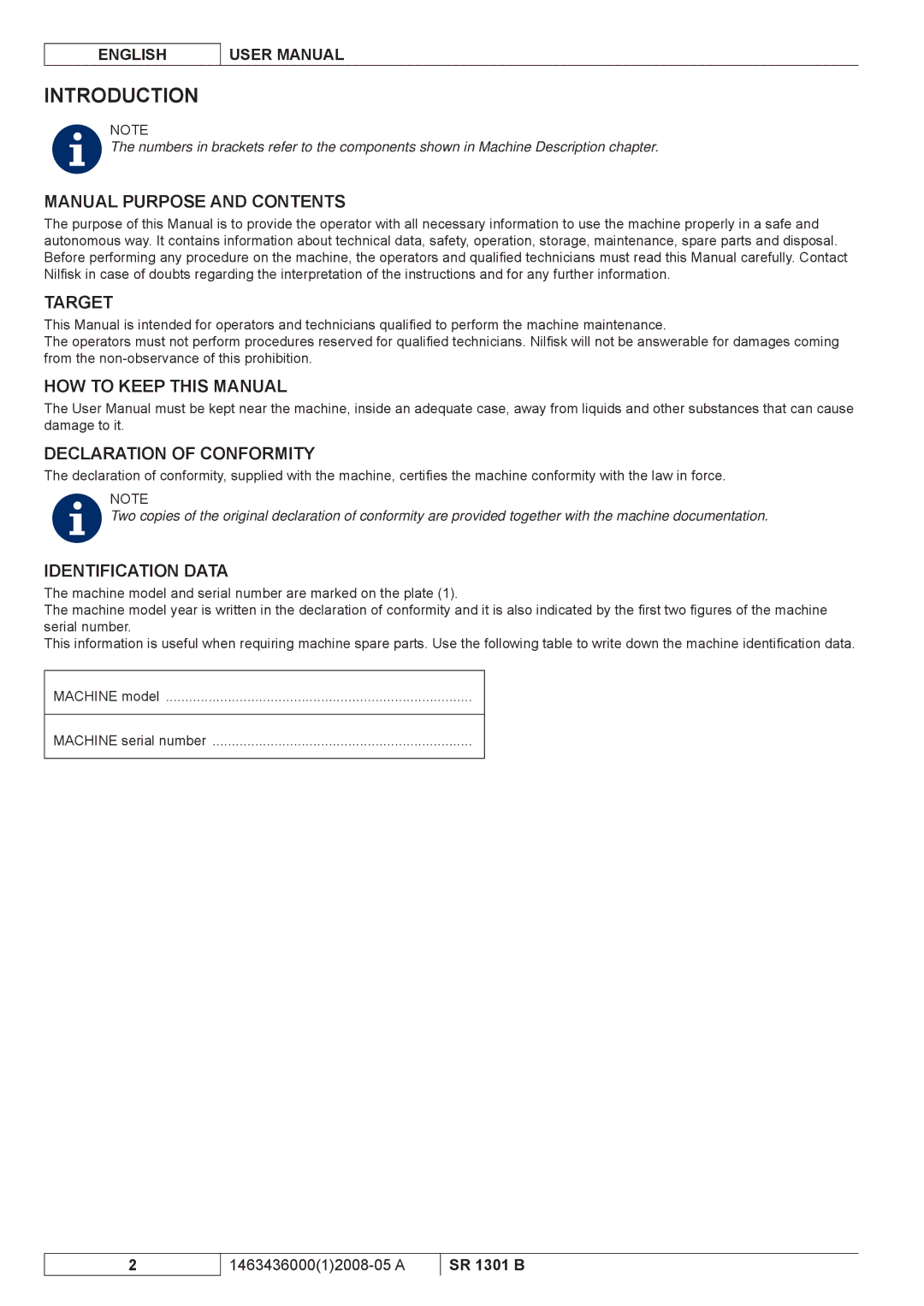 Nilfisk-ALTO SR 1301 B Manual Purpose and Contents, Target, HOW to Keep this Manual Declaration of Conformity 